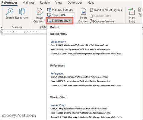 bibliography in word.